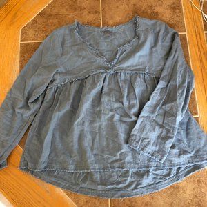 Blue Blouse with Frayed Hem